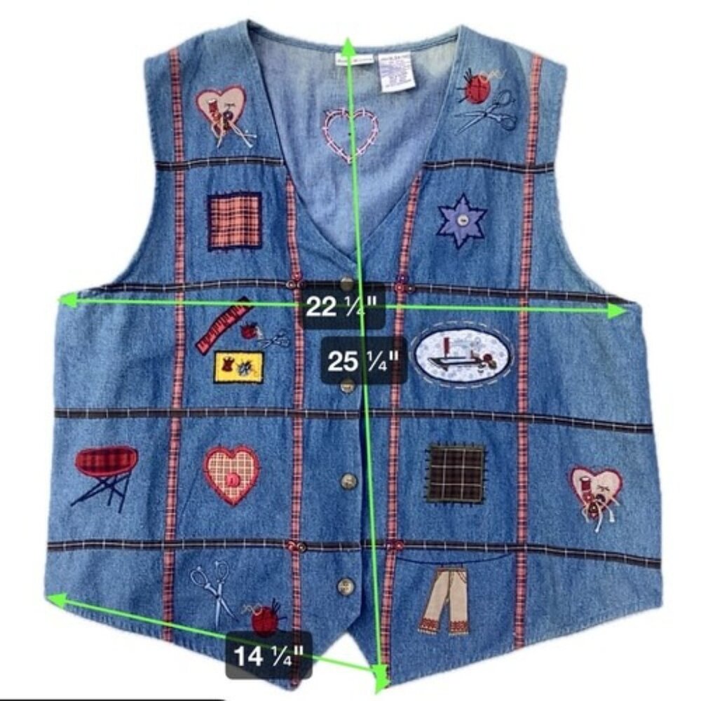 Vintage Bobbie Brooks Denim Vest size XL 16/18 School Unique Folk Art Craftcore - Picture 9 of 9